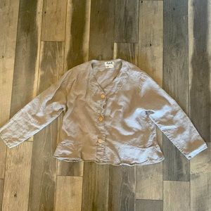 Natural beige FLAX jacket with pockets and back ruffle